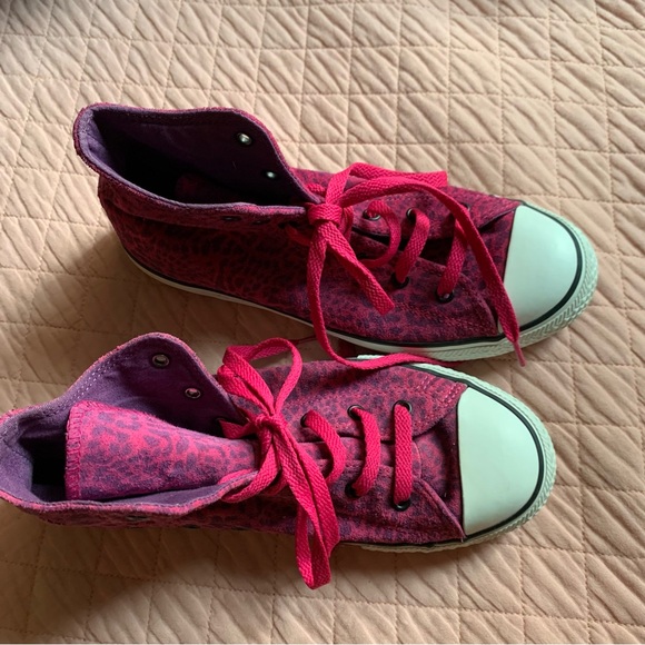 Rare - CONVERSE - High-top Leather Hot Pink Leopard prints - US 6 - EU 38,5 - Picture 8 of 11